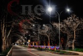 Светодиодное ограждение уличное "Занавес со звездами" 4 х 0,8 м Триколор золотистый